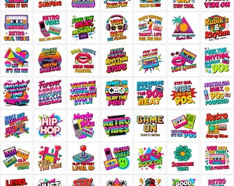 90er Jahre Nostalgie Clipart Bundle | 30+ PNG Dateien | Retro Party & Musik Grafiken | Sofort Download