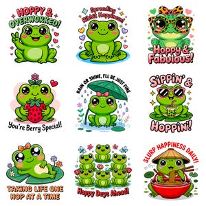 Kawaii Frog Bundle | Funny Quotes & Clipart | 300 dpi Sublimation Designs | Animal PNG Pack