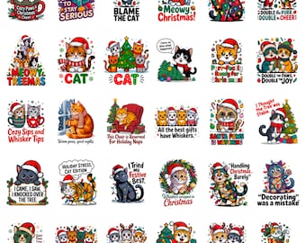 30+ Meowy Holiday Bundle | funny christmas cat | Festive Designs | 14x14 300 DPI | Instant Download