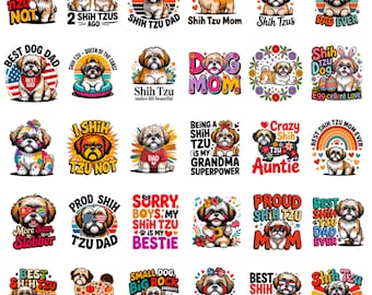 Pacote de Cachorro Shih Tzu SVG PNG: Clipart Retro Engraçado (mais de 30 Designs)