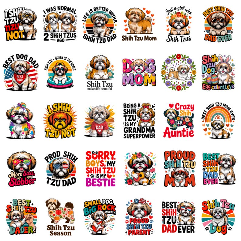 Shih Tzu Dog SVG PNG Bundle: Funny Retro Clipart (30+ Designs) - Etsy