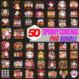 Lot de 50 conchas effrayants au format PNG : clipart fantôme d'Halloween (téléchargement numérique)