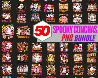 Lot de 50 conchas effrayants au format PNG : clipart fantôme d'Halloween (téléchargement numérique)