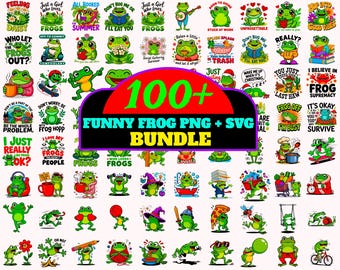 Pacote com mais de 100 imagens PNG e SVG de sapos engraçados | Clipart de animais | Download digital em 300 DPI