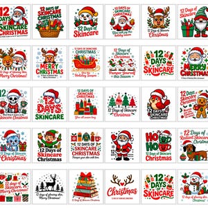 12 Days of Skincare Christmas PNG SVG Bundle: Festive Esthetician Clipart (Digital Download)