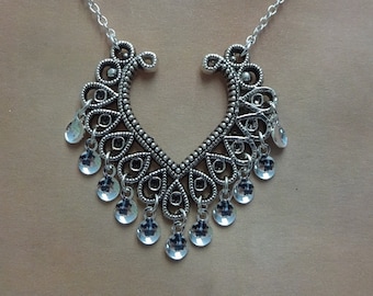 Jenny- Traditional Norwegian Silver Plated Filigree Heart Sølje Style Necklace with either silver or gold drops