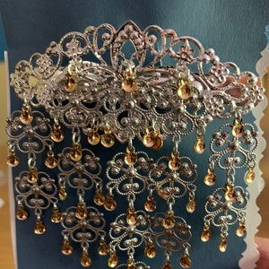 Ashley - Lovely Traditional Norwegian Sølje Style Silver Plated Filigree Hair clip with Gold Drops