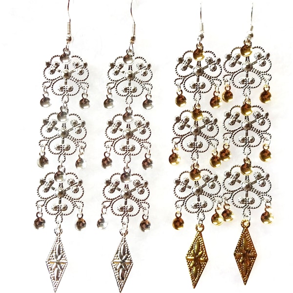 Sidsel- Lovely Cathederal Style Traditional Norwegian Sølje Cloverleaf Earrings with Gold or Silver Drops