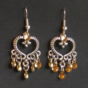 Emilie Antique Silver Plated Heart Traditional Norwegian Sølje Style Earrings with golden drops image 3