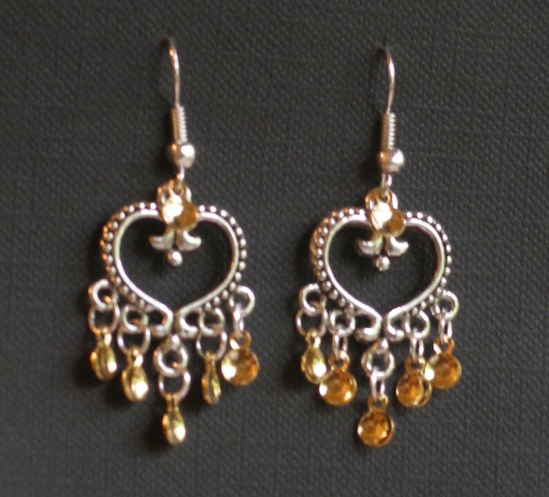 Emilie Antique Silver Plated Heart Traditional Norwegian Sølje Style Earrings with golden drops image 3