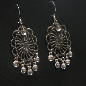 Agnete Antique Silver Plated Oval Filigree Traditional Norwegian Sølje Style Earrings with Silver Drops image 5