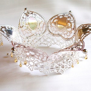 Thea - Lovely Traditional Norwegian Sølje Style Silver Plated Filigree Wedding Crown with Cloverleaf Ornaments