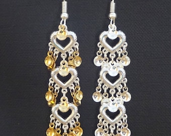 Pendientes de plata con forma de triple corazón, estilo Sølje tradicional noruego, con gotas en postes o alambres de plata de ley 925 o bañados en plata.