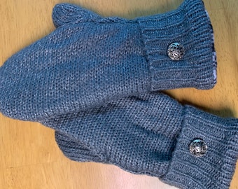 Size Large,  Gray , UpCycled, ReCycled, Vintage Wool/Polyester Blend Sweaters Polar Fleece Lined Mittens