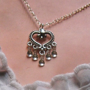 Ingri - Traditional Norwegian Antique Heart Sølje Style Necklace with silver drops