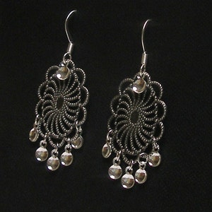 Agnete Antique Silver Plated Oval Filigree Traditional Norwegian Sølje Style Earrings with Silver Drops image 3