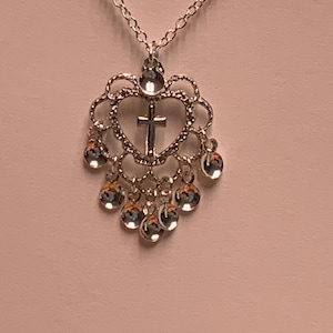 Hanna - Traditional Norwegian Sølje Style Lace Filigree Heart and Cross Necklace with Silver or Gold drops