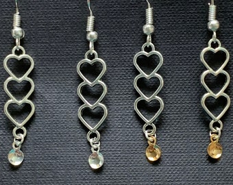 Ines - Silver Plated Filigree Hearts Traditional Norwegian Sølje Style Earrings with gold or silver drops