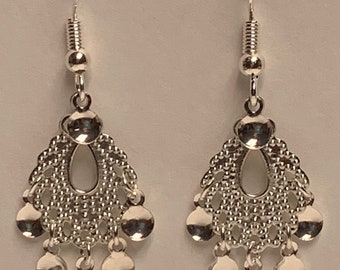 Julia-Norwegian Sølje Style Silver Rosemaling Teardrop Earrings with Drops on .925 Sterling Silver or Silver Plated Posts or Wires