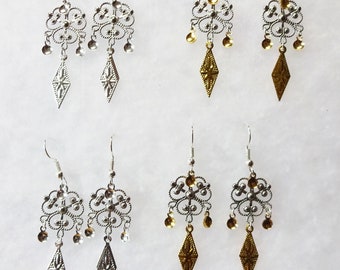 Vilde - Lovely Cathedral Style Traditional Norwegian Sølje Cloverleaf Earrings with Gold or Silver Drops