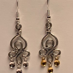Katla, Antique Silver Plated Twisted Wire Sølje Style Earrings with your choice of either Silver or Gold Drops
