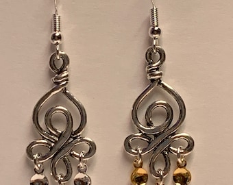 Katla, Antique Silver Plated Twisted Wire Sølje Style Earrings with your choice of either Silver or Gold Drops