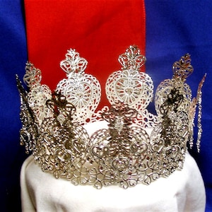 Annhja -Lovely Traditional Norwegian Sognefjord Sølje Style Silver Plated Filigree Brudekrone Wedding Crown with Hearts and Drops