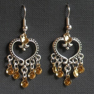 Emilie Antique Silver Plated Heart Traditional Norwegian Sølje Style Earrings with golden drops image 1