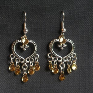 Emilie Antique Silver Plated Heart Traditional Norwegian Sølje Style Earrings with golden drops image 2