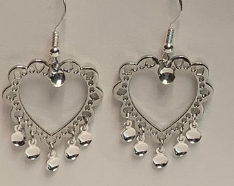 Unni -  Silver Plated Traditional Norwegian Sølje Style Heart Earrings with Silver or Gold Drops on Silver Earwires