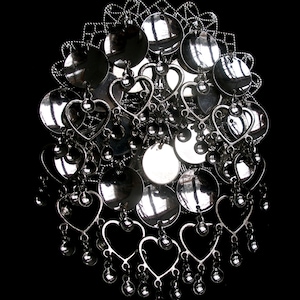 Synnove - Sami Risku Style Norwegian Solje Silver Plated Filigree Bunad Brooch Pin with Silver Plated Hearts, Discs and Drops