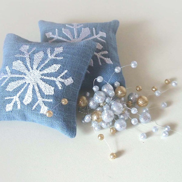 Lavender Sachets WHITE SNOW- Set of Two Linen Embroidered Cushions