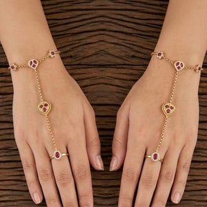 Antique Classic Hath Panja Gold Tone Plating Adjustable Hand Chain 1 Pair