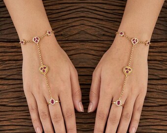 Antique Classic Hath Panja Gold Tone Plating Adjustable Hand Chain 1 Pair