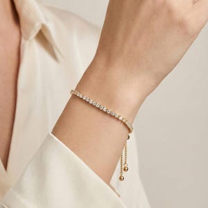 CZ Tennis Slider Bracelet 18K Gold Plated Adjustable Bolo