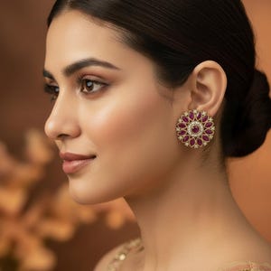 Antique Ruby Tops Earrings with Mehndi Plating Traditional Jewelry