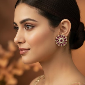Antique Ruby Tops Earrings with Mehndi Plating Traditional Jewelry