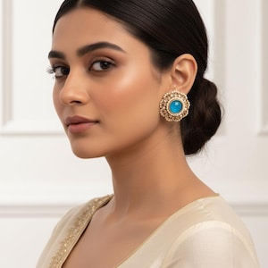 Antique Tops with Mehndi Plating | Multi-Color stones and pearls beads Traditional Earrings