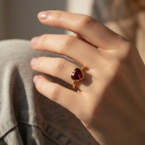 Ruby Red Heart CZ Bezel Solitaire Ring 18K Gold Plated