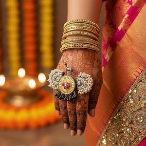 Vintage Deer Two Finger Ring - German Silver Pearl Statement Ring with Ruby Stones