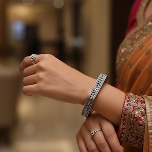 Rajput Scroll Square Oxidized Hinged Cuff Bracelet Heavy Statement Kada