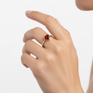Ruby Red Heart CZ Bezel Solitaire Ring 18K Gold Plated