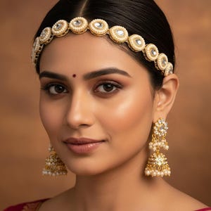 Kundan Pearl Hair Band Gold Plated | Indo Western Bridal Hair Accessory