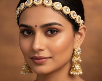 Kundan Pearl Hair Band Gold Plated | Indo Western Bridal Hair Accessory