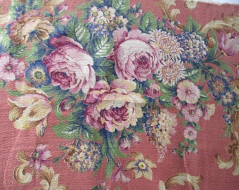 Rose bouquets vintage cuddle cloth barkcloth fabric mid century RoSeS home decor do it yourself curtain panel tulips sewing fabric
