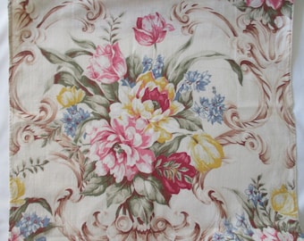 Rose bouquets vintage cuddle cloth barkcloth fabric mid century RoSeS home decor do it yourself curtain panel tulips sewing fabric