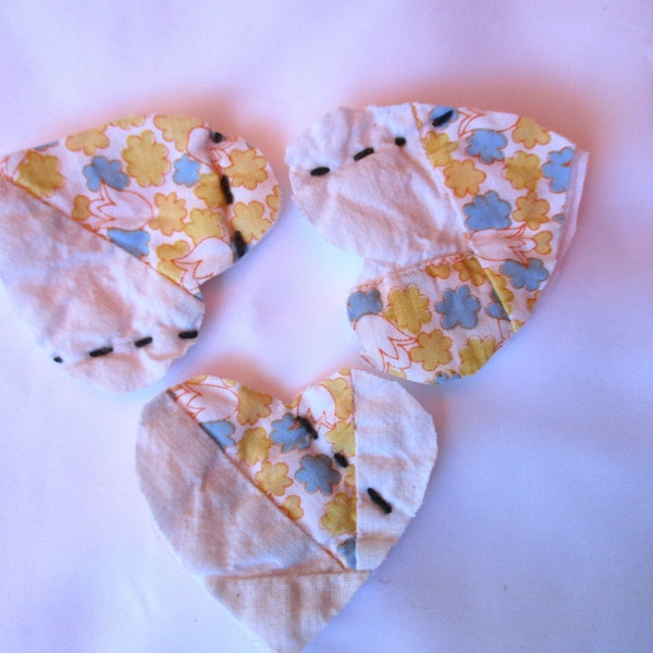 Rescued quilt applique patch - hearts, free motion sewing, slow stitch, junk journal, embellish,