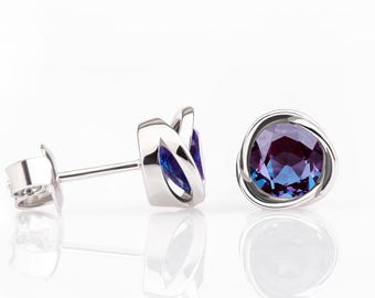 June Birthstone Earrings | Color Changing Alexandrite Studs | Birthday Gift For Her | Lab Created Gemstone Jewelry | Sterling Silver jewelry