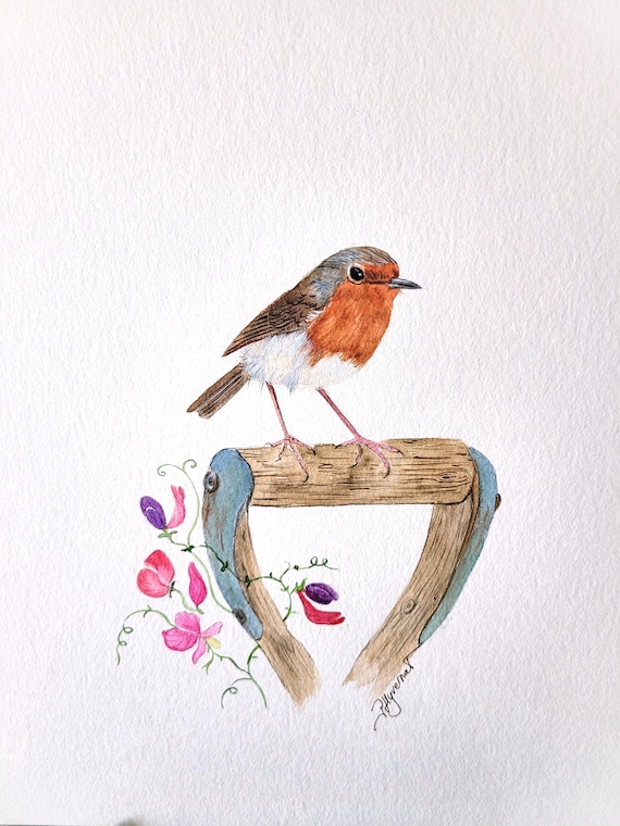 rouge gorge, aquarelle d'oiseaux, peinture originale, décoration murale, amateur d'oiseaux
