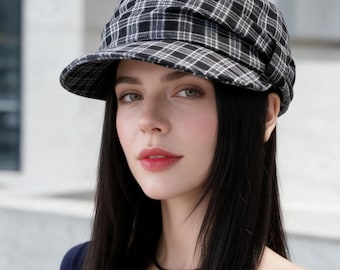 Plaid Beret Hat Women Equestrian Flat Top Cap Pleated Literary Beret Retro Travel Hat Spring Autumn Casual Cap Contrast Plaid Hat